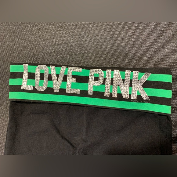 PINK Victoria's Secret Pants - Victoria's Secret PINK Black Fold Over Green Gem Boot Cut Leggings Size Medium